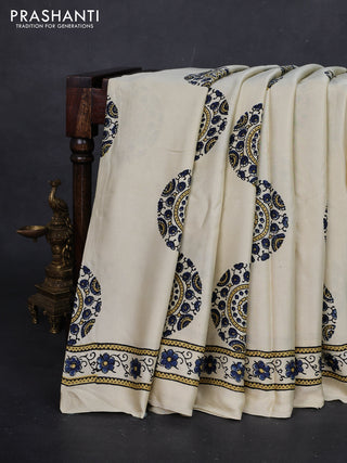 Cream Modal Silk Saree - Ajrakh Prints