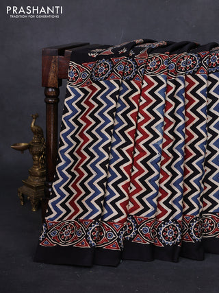 Black Modal Silk Saree - Ajrakh Prints