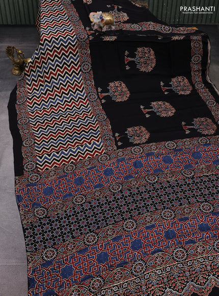 Black Modal Silk Saree - Ajrakh Prints