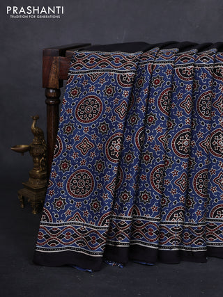 Indigo Blue & Black Modal Silk Saree - Ajrakh Prints