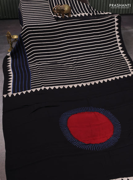 Black Modal Silk Saree - Ajrakh Prints