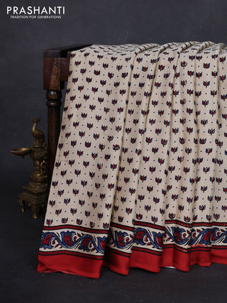 Cream & Red Modal Silk Saree - Ajrakh Prints