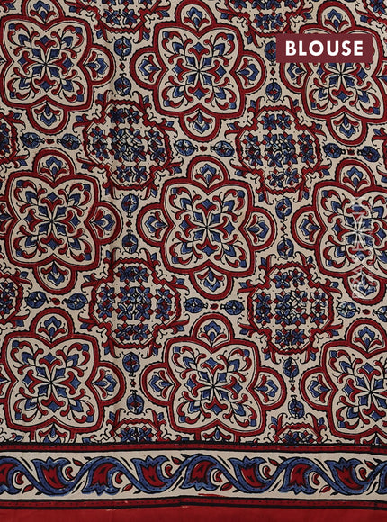 Cream & Red Modal Silk Saree - Ajrakh Prints