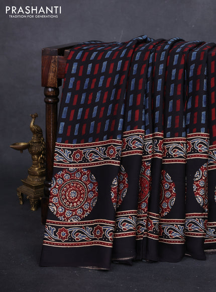 Maroon & Black Modal Silk Saree - Ajrakh Prints