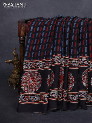 Maroon & Black Modal Silk Saree - Ajrakh Prints