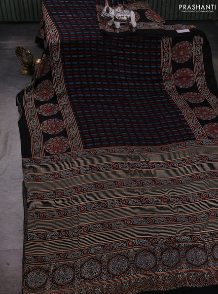 Maroon & Black Modal Silk Saree - Ajrakh Prints
