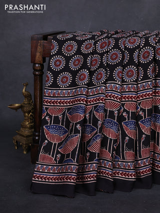 Indigo Blue & Black Modal Silk Saree - Ajrakh Prints