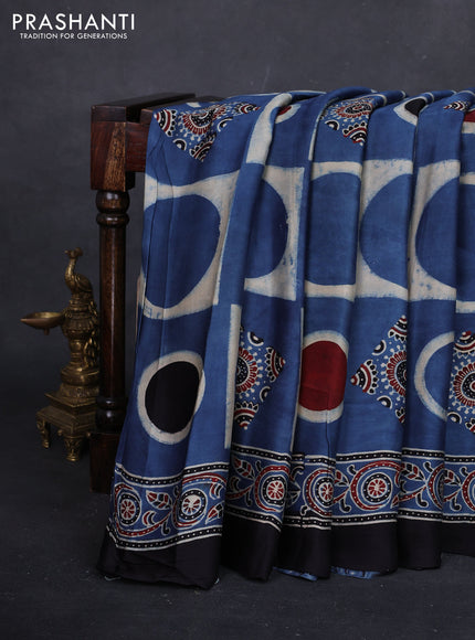 Indigo Yellow & Black Modal Silk Saree - Ajrakh Prints