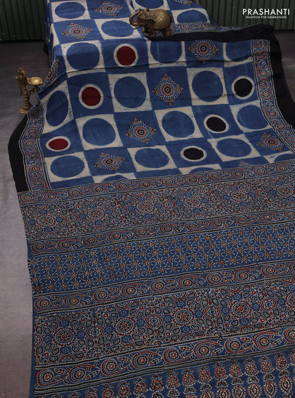 Indigo Yellow & Black Modal Silk Saree - Ajrakh Prints