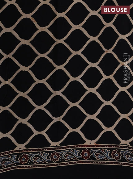 Indigo Yellow & Black Modal Silk Saree - Ajrakh Prints