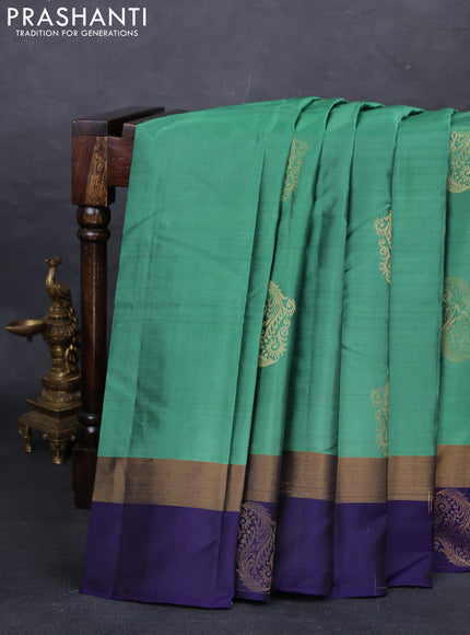 Green & Navy Blue Kanchipuram Silk - Buttas