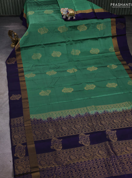Green & Navy Blue Kanchipuram Silk - Buttas