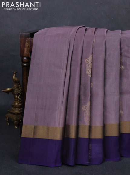 Rosy Brown & Navy Blue Kanchipuram Silk - Buttas