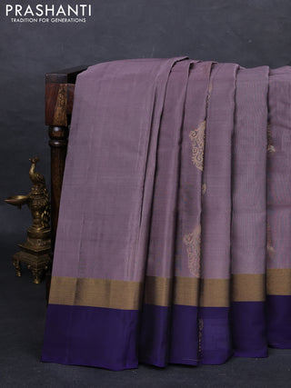 Rosy Brown & Navy Blue Kanchipuram Silk - Buttas