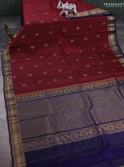 Maroon & Navy Blue Kanchipuram Silk - Buttas