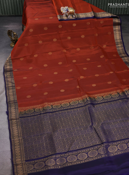 Rust & Navy Blue Kanchipuram Silk - Buttas