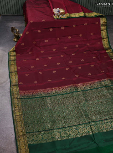 Wine & Green Kanchipuram Silk - Buttas