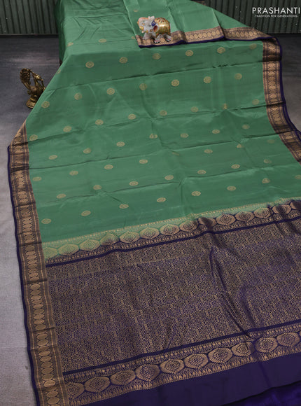 Green & Navy Blue Kanchipuram Silk - Buttas