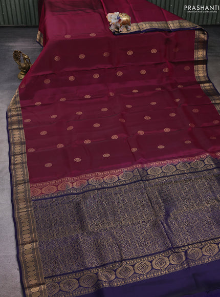 Wine & Navy Blue Kanchipuram Silk - Buttas