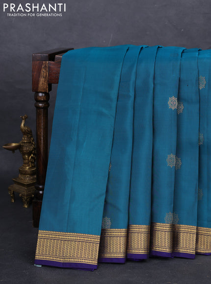 Peacock Green & Navy Blue Kanchipuram Silk - Buttas