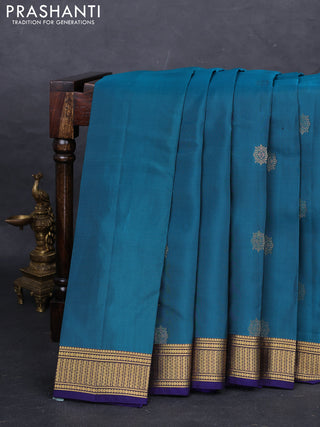 Peacock Green & Navy Blue Kanchipuram Silk - Buttas