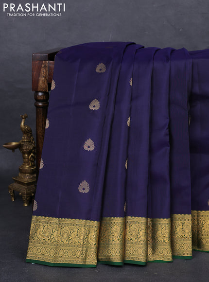 Navy Blue & Green Kanchipuram Silk - Buttas
