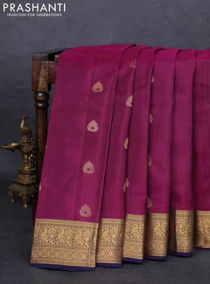 Magenta Pink & Navy Blue Kanchipuram Silk - Buttas