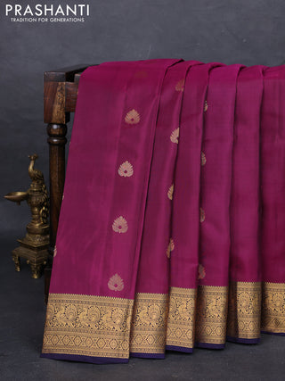 Magenta Pink & Navy Blue Kanchipuram Silk - Buttas