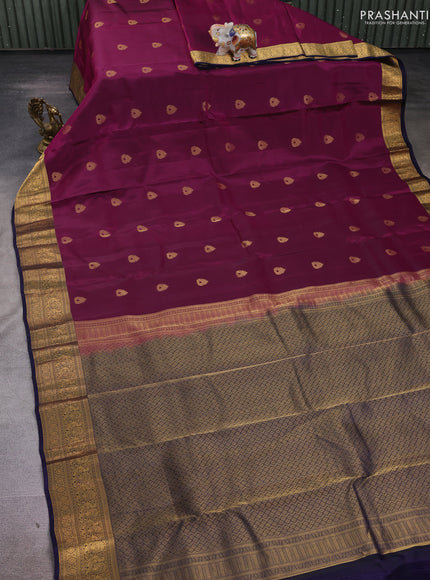 Magenta Pink & Navy Blue Kanchipuram Silk - Buttas