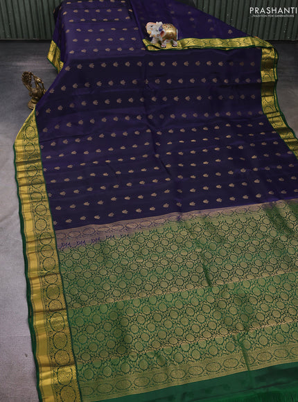 Navy Blue & Green Kanchipuram Silk - Buttas