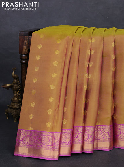 Mustard Green & Pink Kanchipuram Silk - Buttas