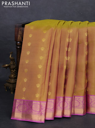 Mustard Green & Pink Kanchipuram Silk - Buttas