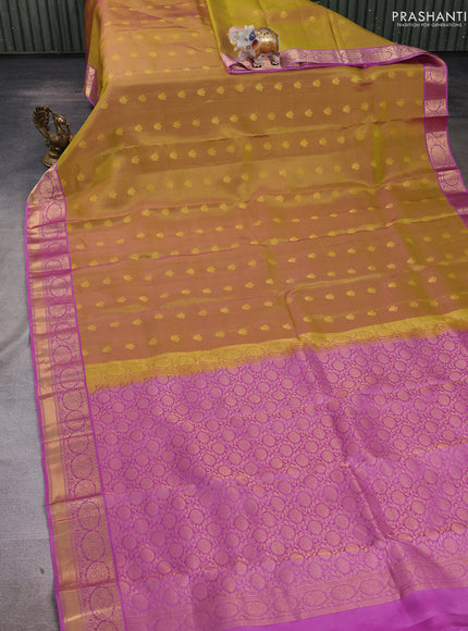 Mustard Green & Pink Kanchipuram Silk - Buttas