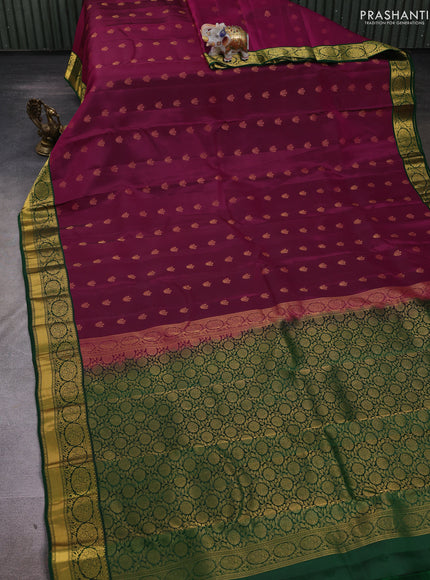 Wine & Green Kanchipuram Silk - Buttas