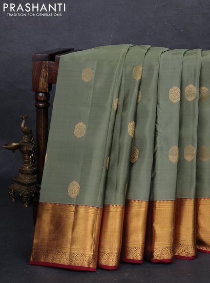 Sap Green & Maroon Kanchipuram Silk - Buttas