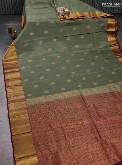 Sap Green & Maroon Kanchipuram Silk - Buttas