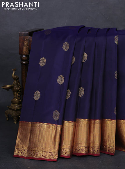 Navy  Blue & Maroon Kanchipuram Silk - Buttas