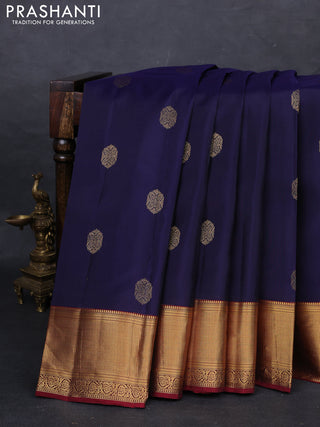 Navy  Blue & Maroon Kanchipuram Silk - Buttas