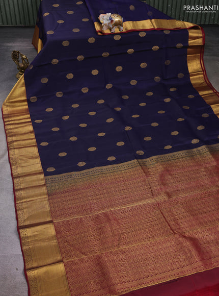 Navy  Blue & Maroon Kanchipuram Silk - Buttas