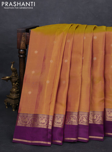 Mustard Green & Purple Kanchipuram Silk - Buttas