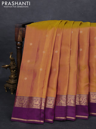 Mustard Green & Purple Kanchipuram Silk - Buttas