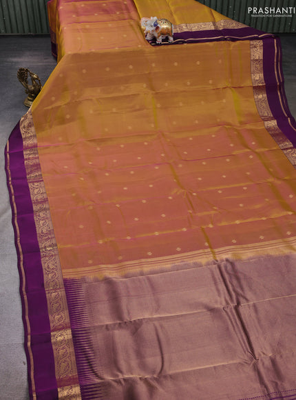 Mustard Green & Purple Kanchipuram Silk - Buttas