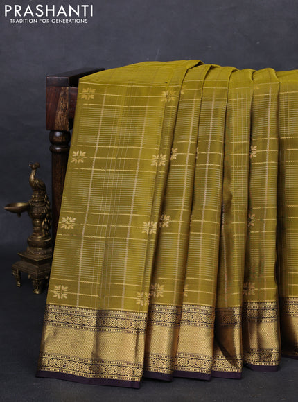 Mehendi Green & Coffee Brown Kanchipuram Silk - Checks