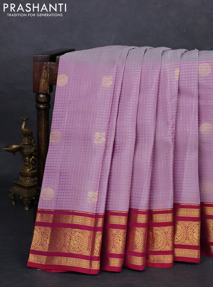Pastel Pink & Maroon Kanchipuram Silk - Checks