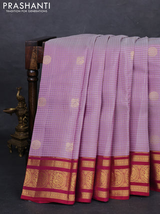 Pastel Pink & Maroon Kanchipuram Silk - Checks