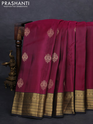 Wine & Black Kanchipuram Silk - Buttas