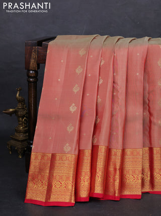 Peach & Red Kanchipuram Silk - Buttas