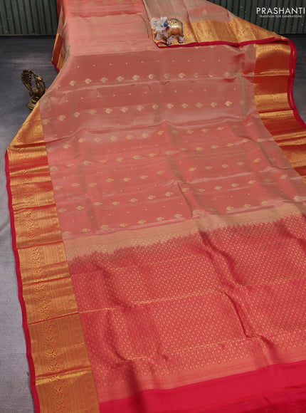 Peach & Red Kanchipuram Silk - Buttas