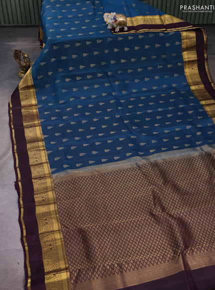 Peacock Green & Wine Shade Kanchipuram Silk - Buttas