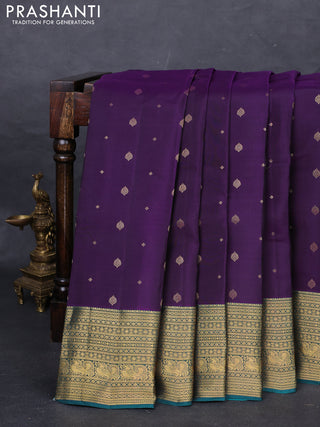 Violet & Peacock Green Kanchipuram Silk - Buttas